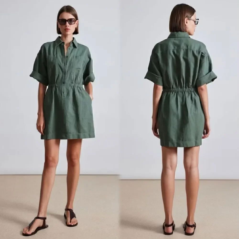 Vince Mini Green Shirt Dress Short Sleeve Wrap Size 6